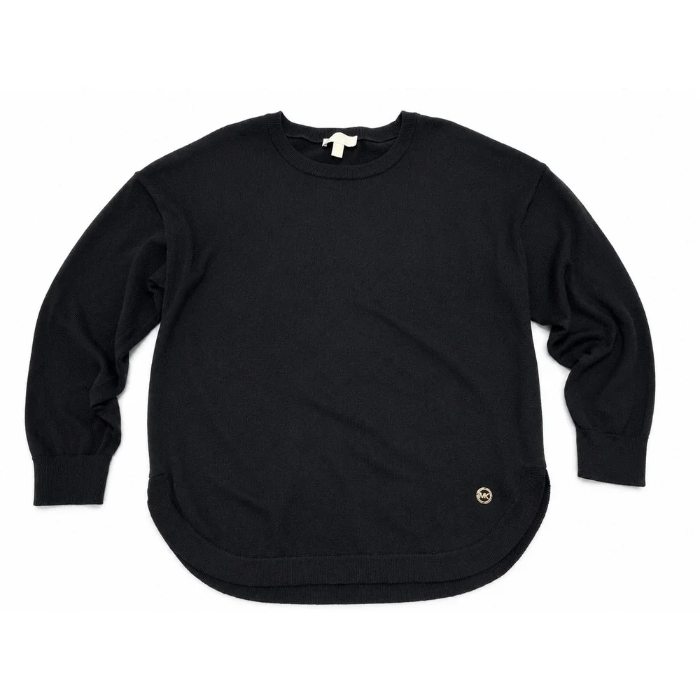 Michael Kors Womens XL Black Knit Crewneck Sweater High Low Hem RN111818